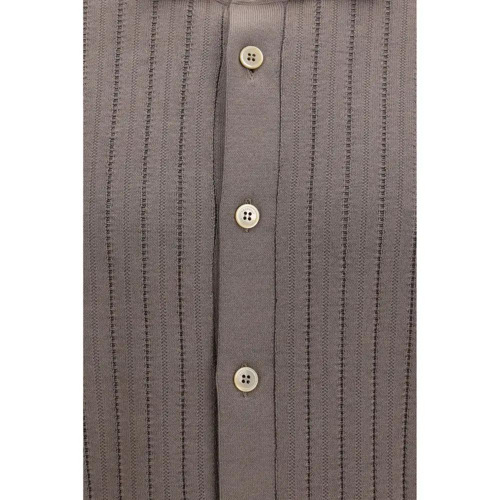 Chemise à manches courtes en coton marron Brunello Cucinelli