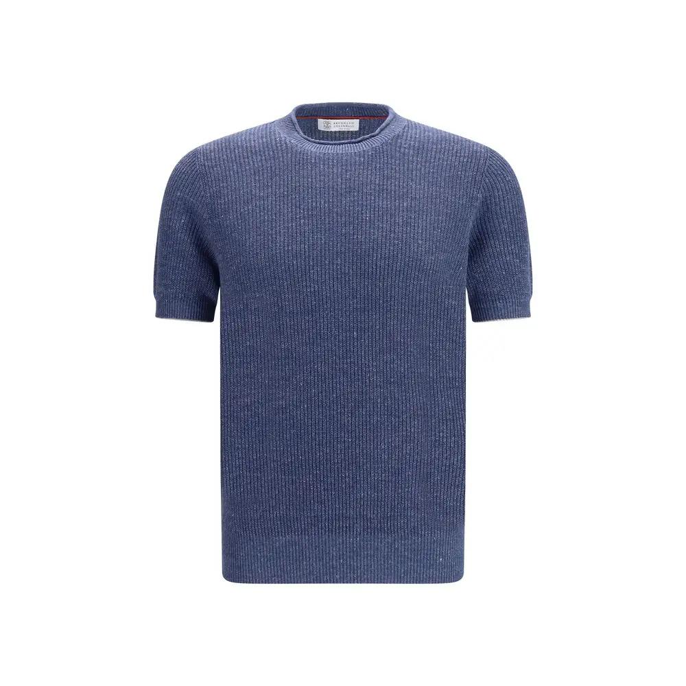 Brunello Cucinelli T-shirt en lin bleu
