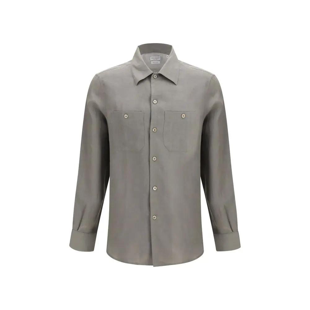 Chemise habillée bicolore en lin Brunello Cucinelli