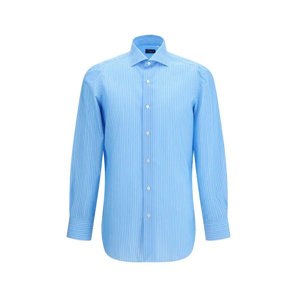 Chemise Finamore bleue en coton à motifs