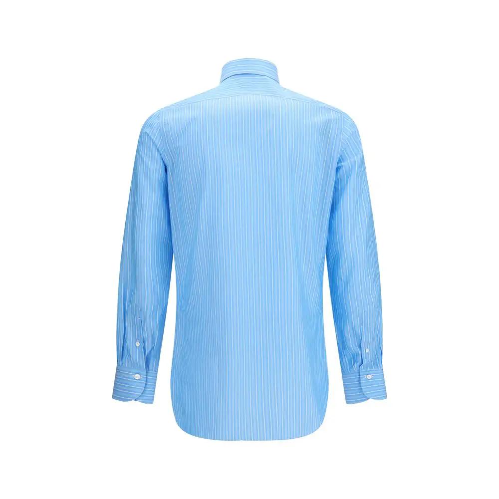 Chemise Finamore bleue en coton à motifs