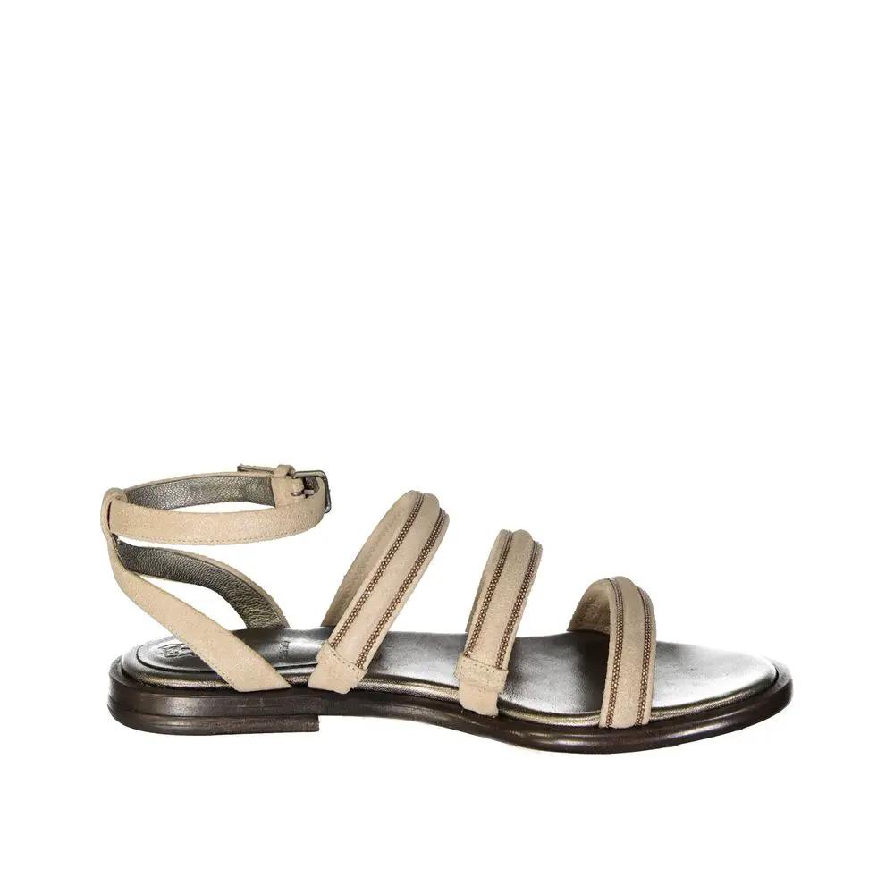 Brunello Cucinelli Beige Calfskin Flat Sandals