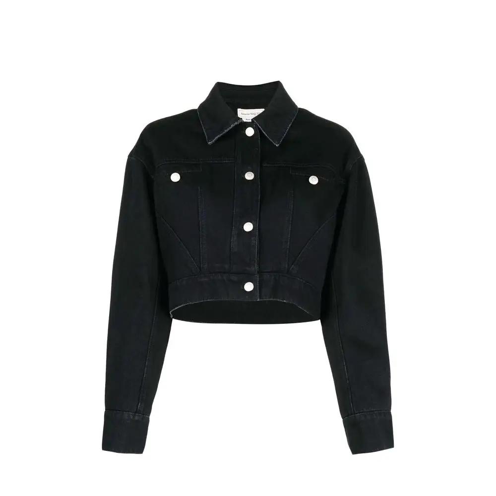 Veste denim noire cropped femme – Alexander McQueen coupe courte