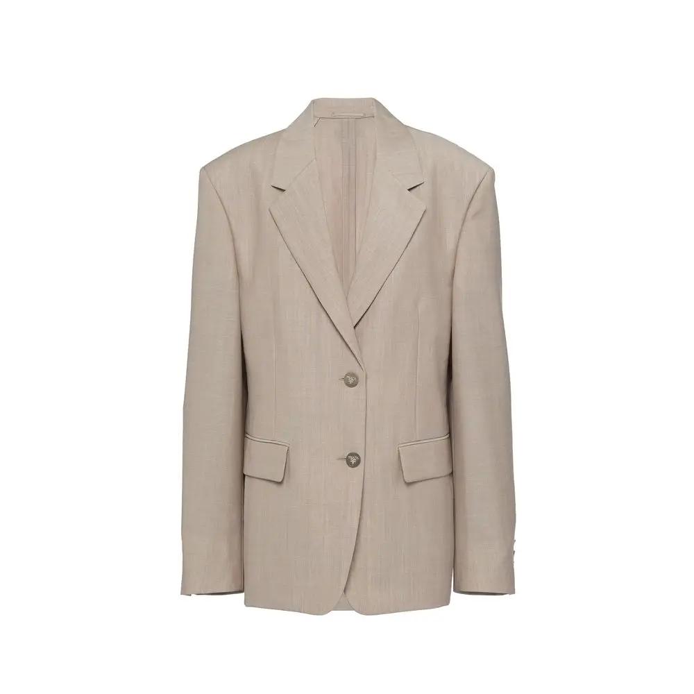 Women’s Beige Mohair Blend Blazer – Prada Tailored Button Jacket