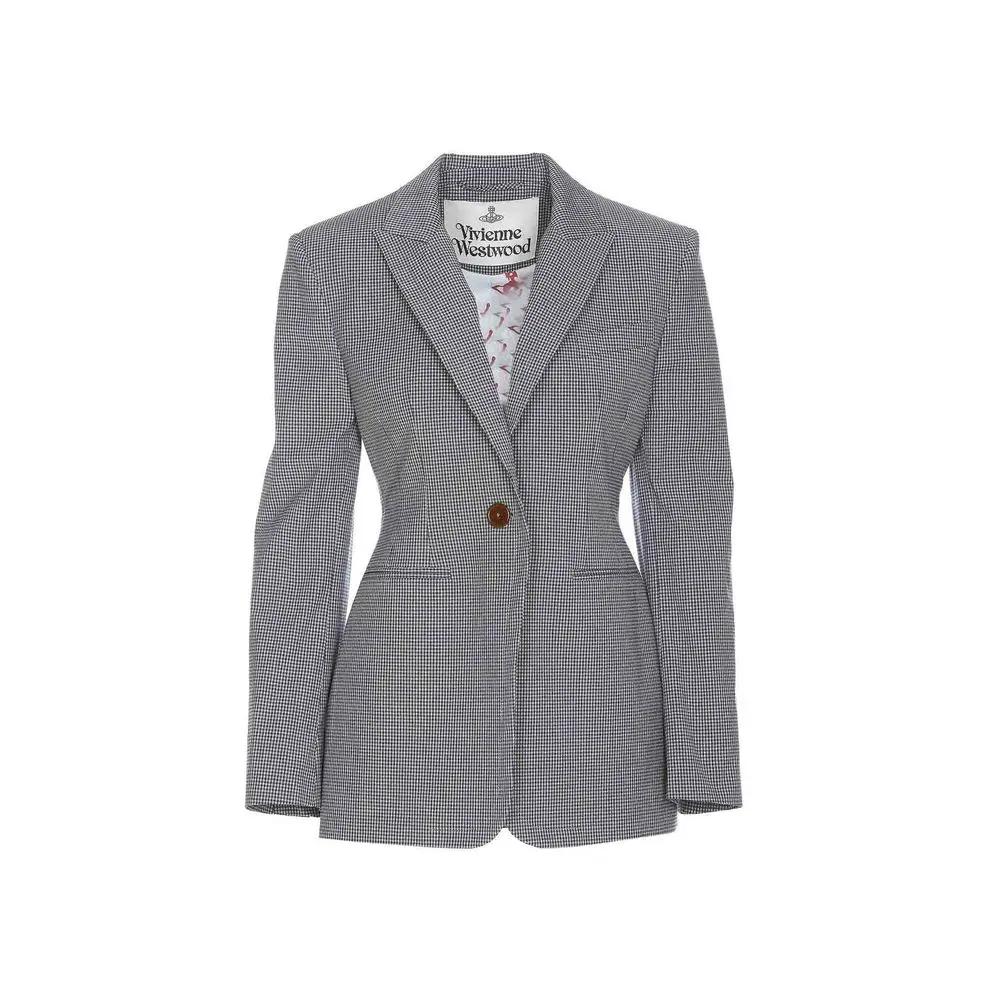 Women’s Black Check Cotton Blazer – Vivienne Westwood Single-Button Tailored Jacket