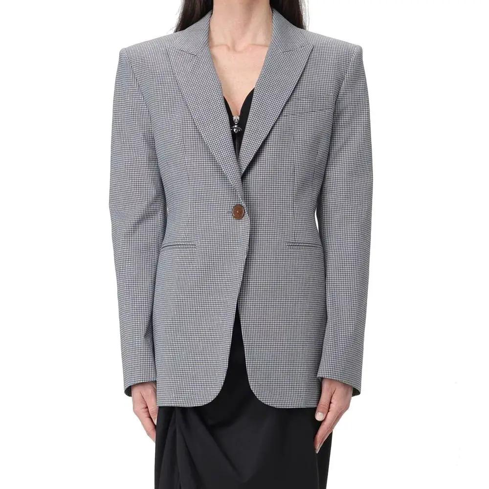 Women’s Black Check Cotton Blazer – Vivienne Westwood Single-Button Tailored Jacket