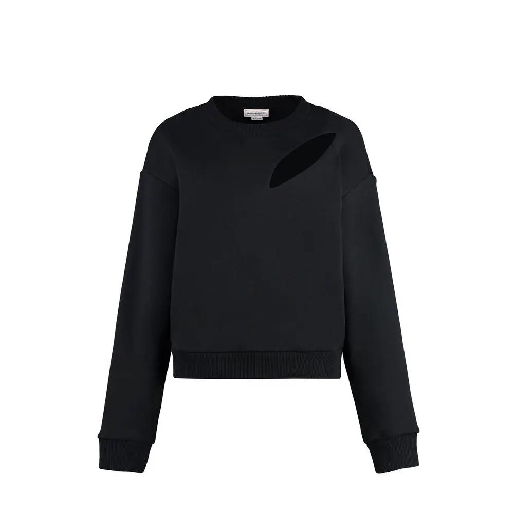 Women’s Black Cotton Sweatshirt – Alexander McQueen Cut-Out Detail Crew Neck