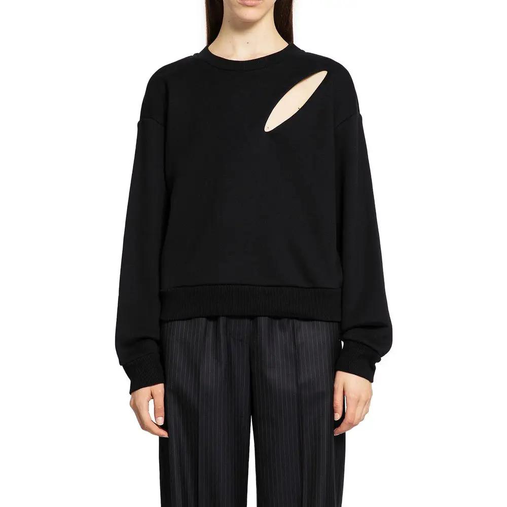 Women’s Black Cotton Sweatshirt – Alexander McQueen Cut-Out Detail Crew Neck