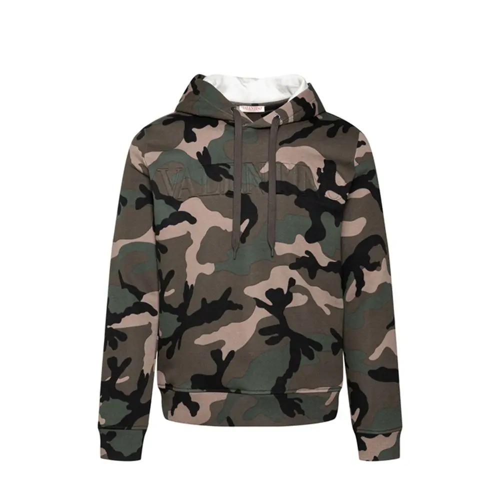 Men’s Bicolor Cotton Hoodie – Valentino Embossed Logo Sweatshirt Made in Italy