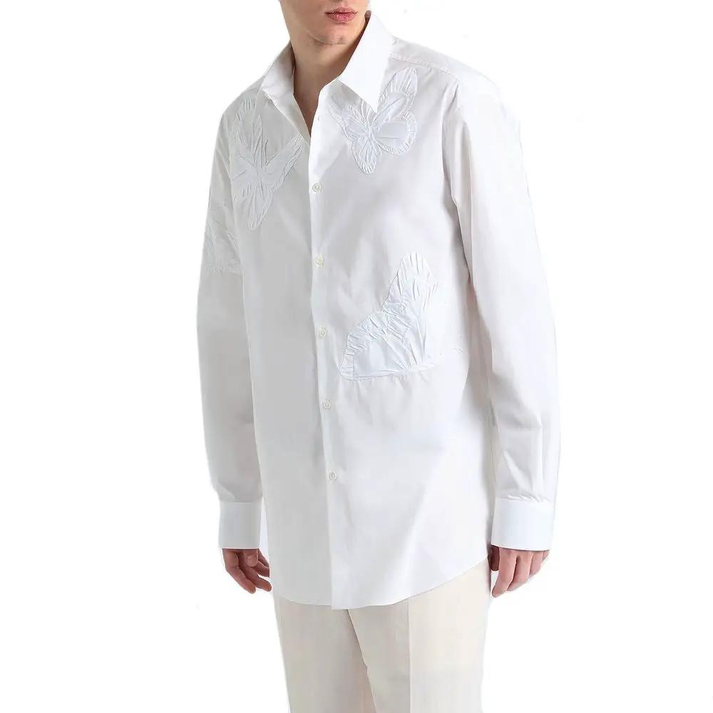 Men’s White Cotton Dress Shirt – Valentino Embroidered Button-Up Shirt