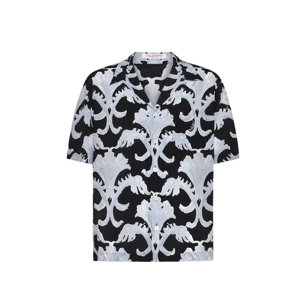 Men’s Black Silk Pattern Shirt – Valentino Short Sleeve Boxy Fit