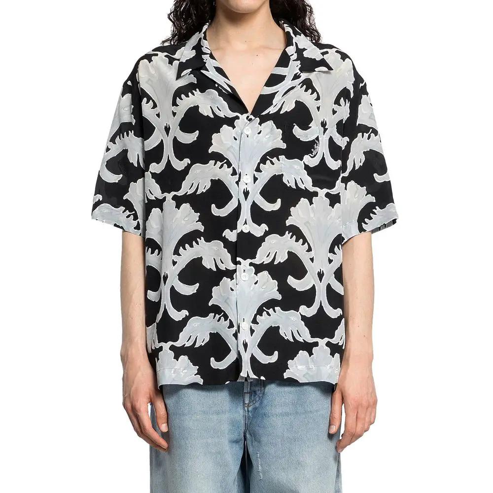 Men’s Black Silk Pattern Shirt – Valentino Short Sleeve Boxy Fit