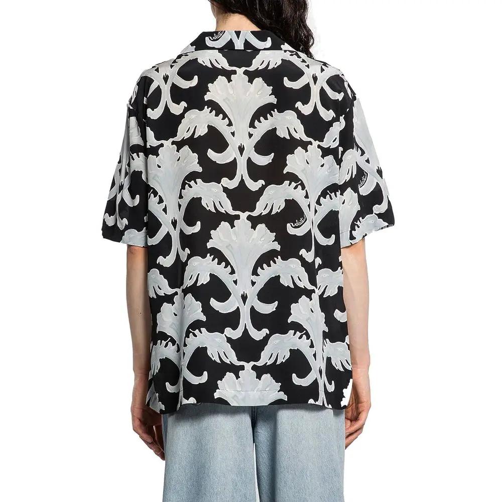 Men’s Black Silk Pattern Shirt – Valentino Short Sleeve Boxy Fit