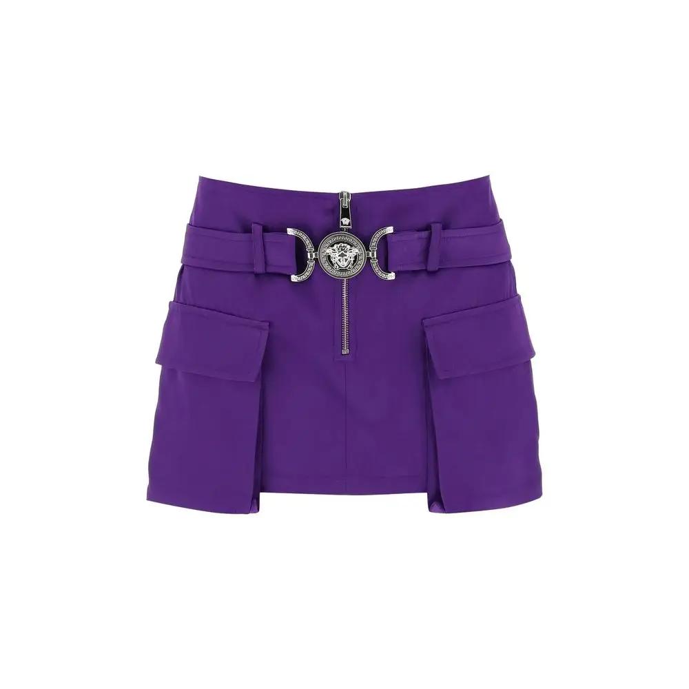 Women’s Purple Satin Mini Skirt – Versace Cargo Style Viscose Skirt Made in Italy