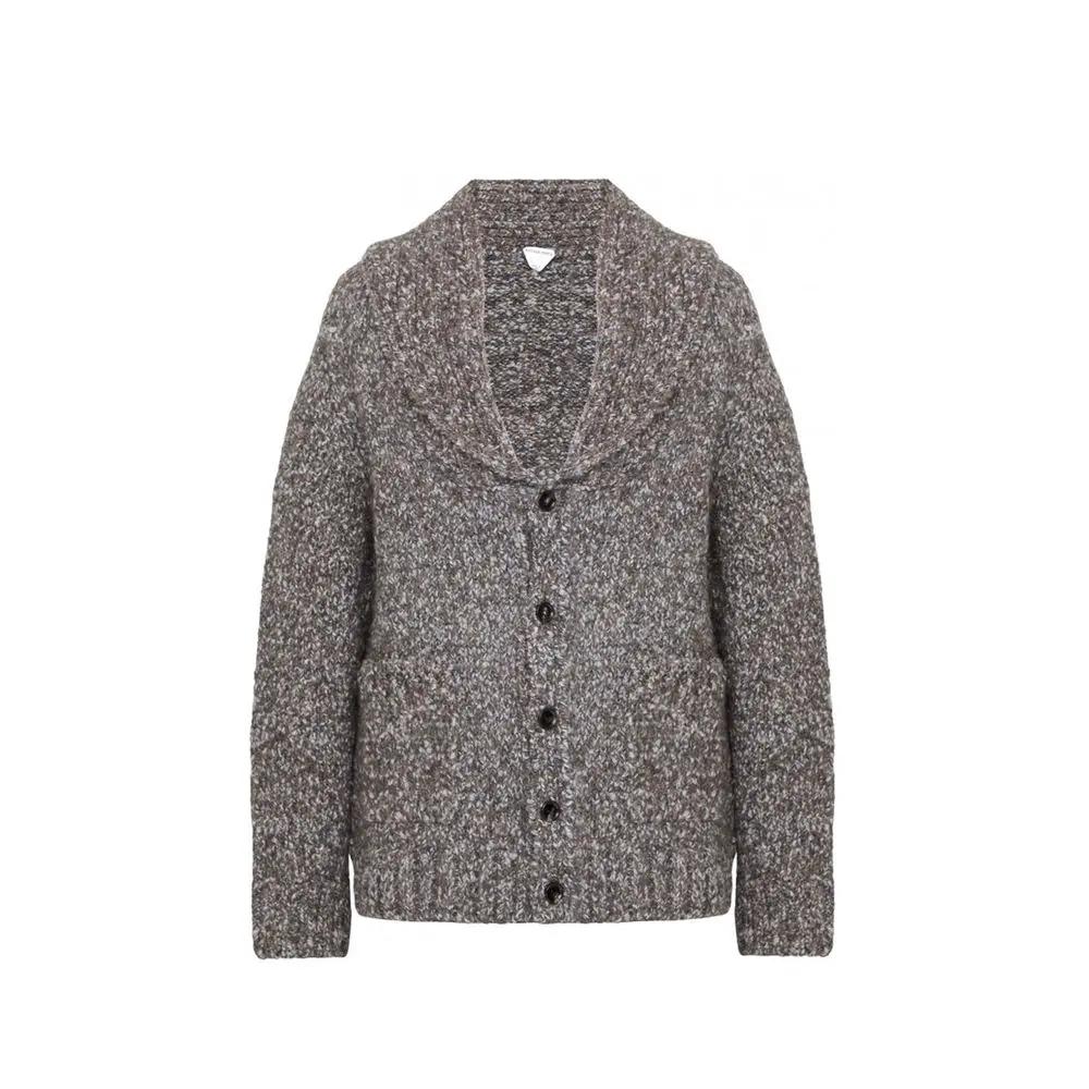 Cardigan gris alpaga laine homme – Bottega Veneta col V maille luxe