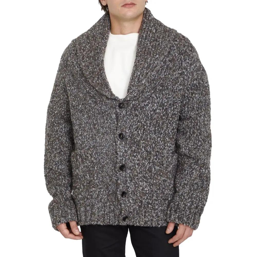 Cardigan gris alpaga laine homme – Bottega Veneta col V maille luxe