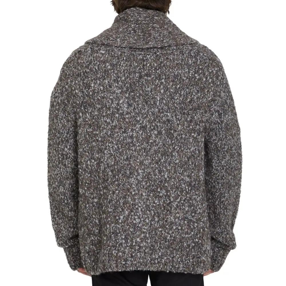 Cardigan gris alpaga laine homme – Bottega Veneta col V maille luxe