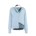 Women’s Blue Cashmere Blend Cardigan – Fendi V-Neck Button Knit with Cut-Out Detail