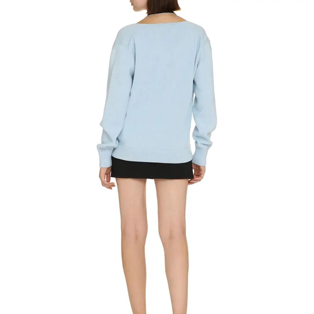 Women’s Blue Cashmere Blend Cardigan – Fendi V-Neck Button Knit with Cut-Out Detail