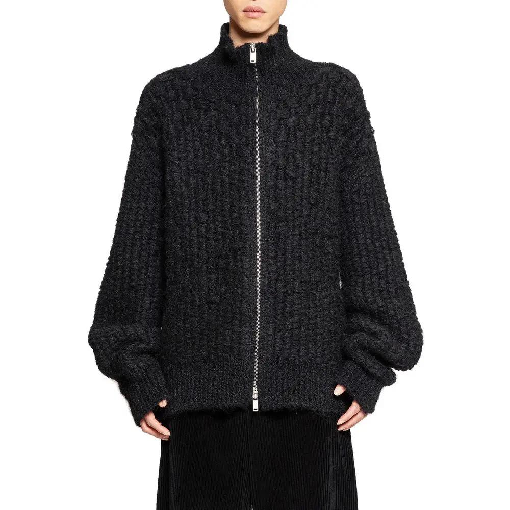 Cardigan en cuir d'alpaga noir Jil Sander