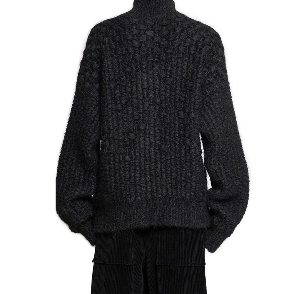 Cardigan en cuir d'alpaga noir Jil Sander