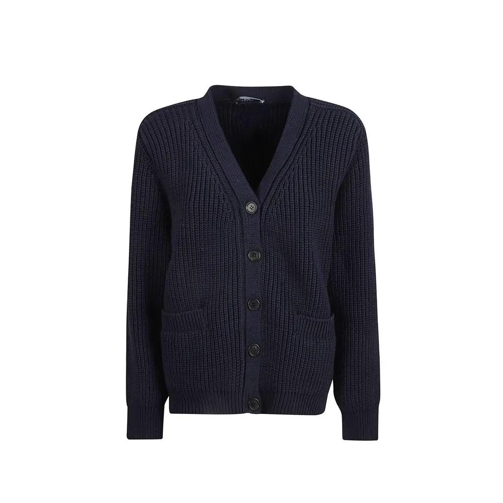 Women’s Blue Cotton Cardigan – Prada V-Neck Button Knit