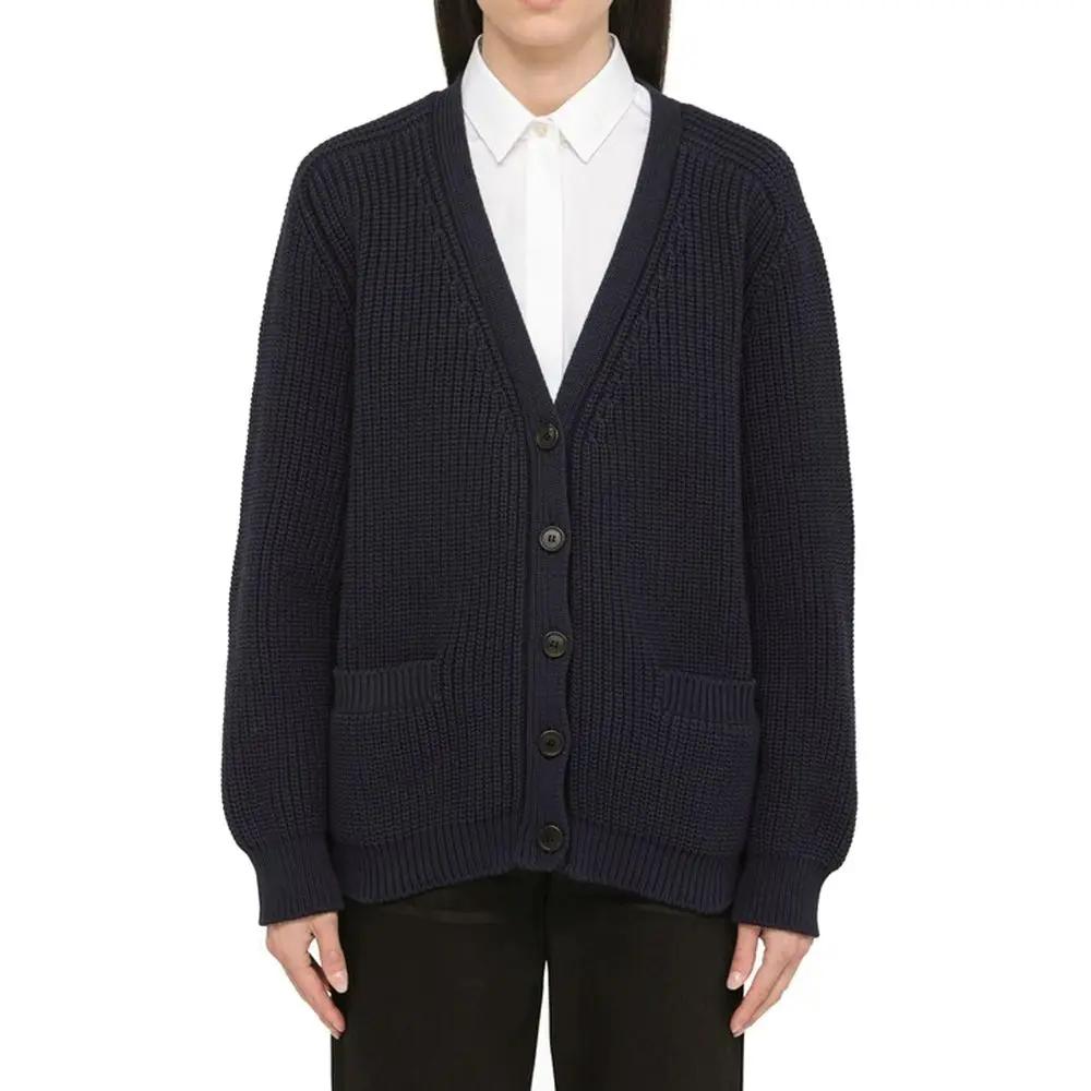 Women’s Blue Cotton Cardigan – Prada V-Neck Button Knit
