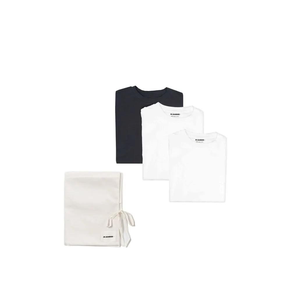 Lot de 3 tee-shirts homme à manches longues en coton – Col rond avec logo Jil Sander Fabriqué en Italie