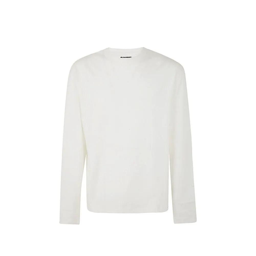 Lot de 3 tee-shirts homme à manches longues en coton – Col rond avec logo Jil Sander Fabriqué en Italie