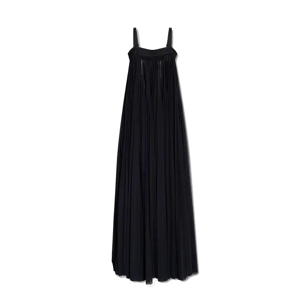 Robe longue plissée noire femme – Dolce & Gabbana col carré élégante