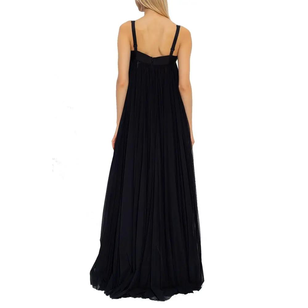Robe longue plissée noire femme – Dolce & Gabbana col carré élégante