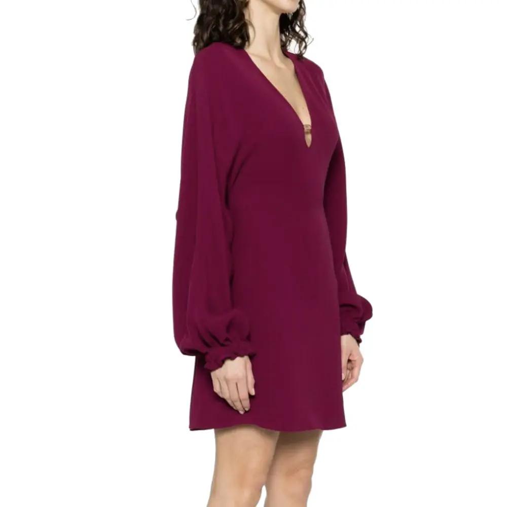 Women’s Purple Silk Dress – Fendi V-Neck Long Sleeve Dress with Logo Detail