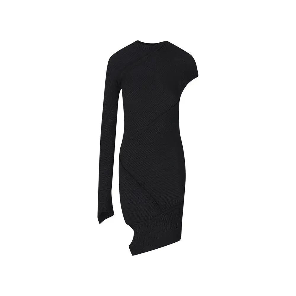 Robe noire asymétrique femme – Balenciaga col montant maille côtelée