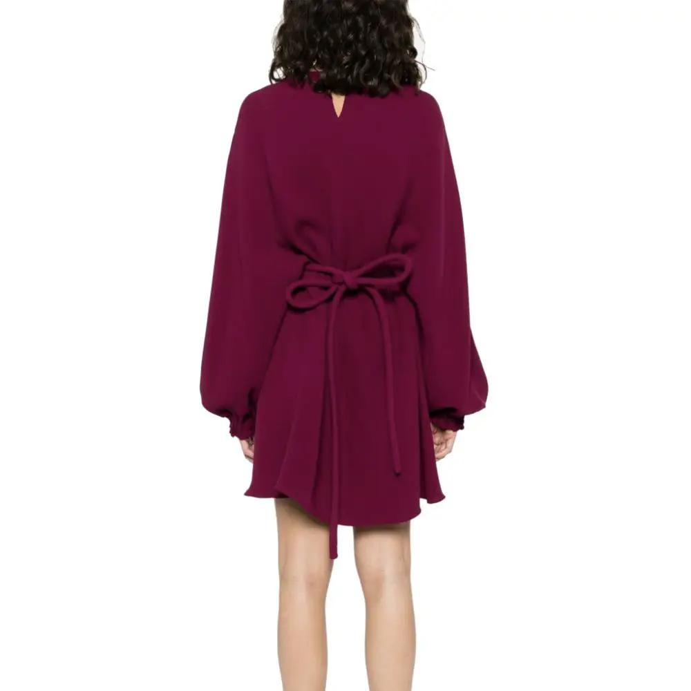 Women’s Purple Silk Dress – Fendi V-Neck Long Sleeve Dress with Logo Detail