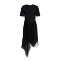 Women’s Black Pleated Dress – Givenchy Asymmetric Draped Midi Dress with 4G Belt