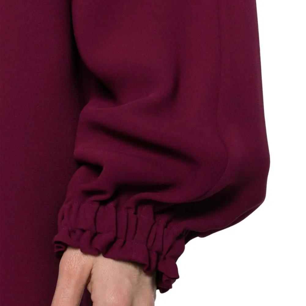 Women’s Purple Silk Dress – Fendi V-Neck Long Sleeve Dress with Logo Detail
