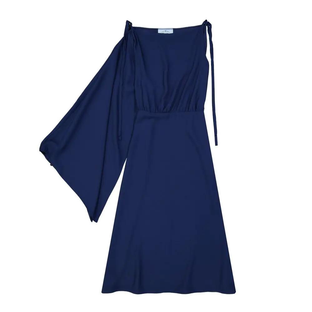 Robe cocktail bleue asymétrique femme – Prada une manche élégante
