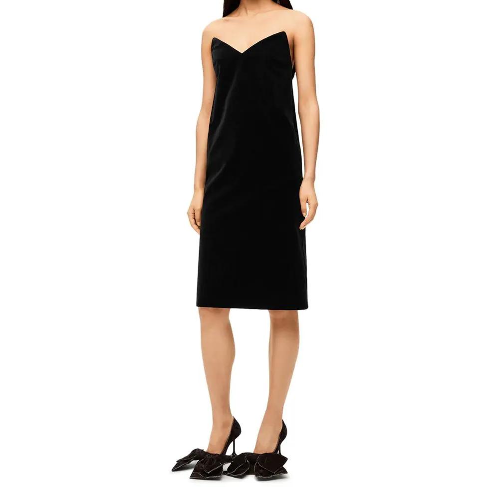 Women’s Black Cotton Cocktail Dress – Loewe V-Neck Sleeveless Dress with Sculptural Back Detail
