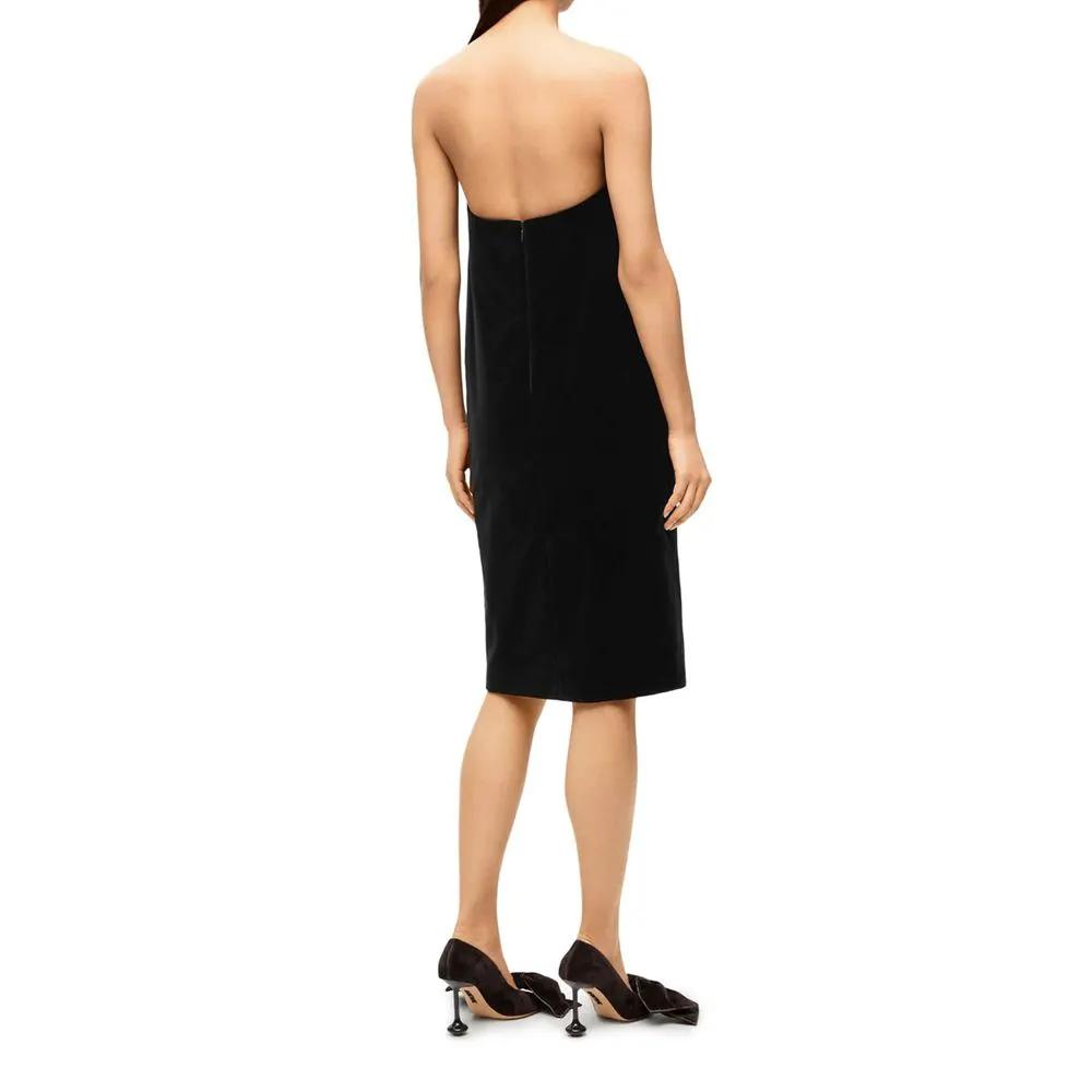 Women’s Black Cotton Cocktail Dress – Loewe V-Neck Sleeveless Dress with Sculptural Back Detail