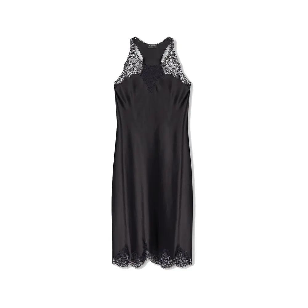 Robe noire col V dentelle femme – Balenciaga sans manches élégante