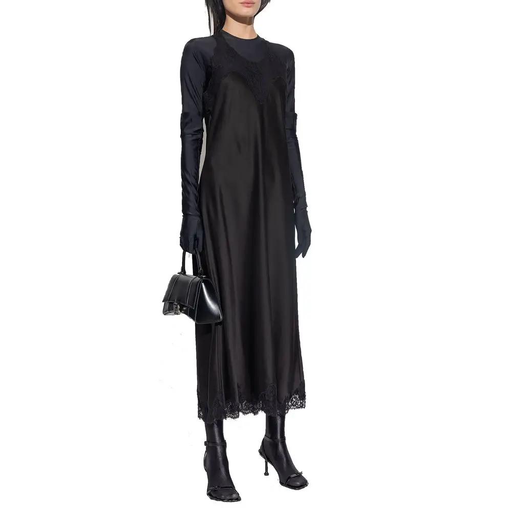 Robe noire col V dentelle femme – Balenciaga sans manches élégante