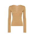 Women’s Brown Cashmere Silk Sweater – Max Mara V-Neck Slim Fit Knit