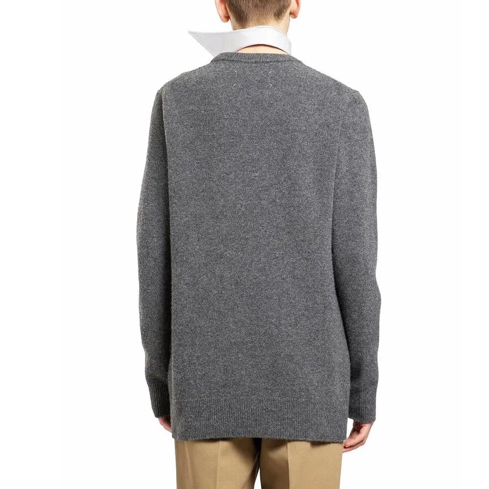 Men’s Grey Wool Sweatshirt – Maison Margiela Crew Neck Knit Made in Italy
