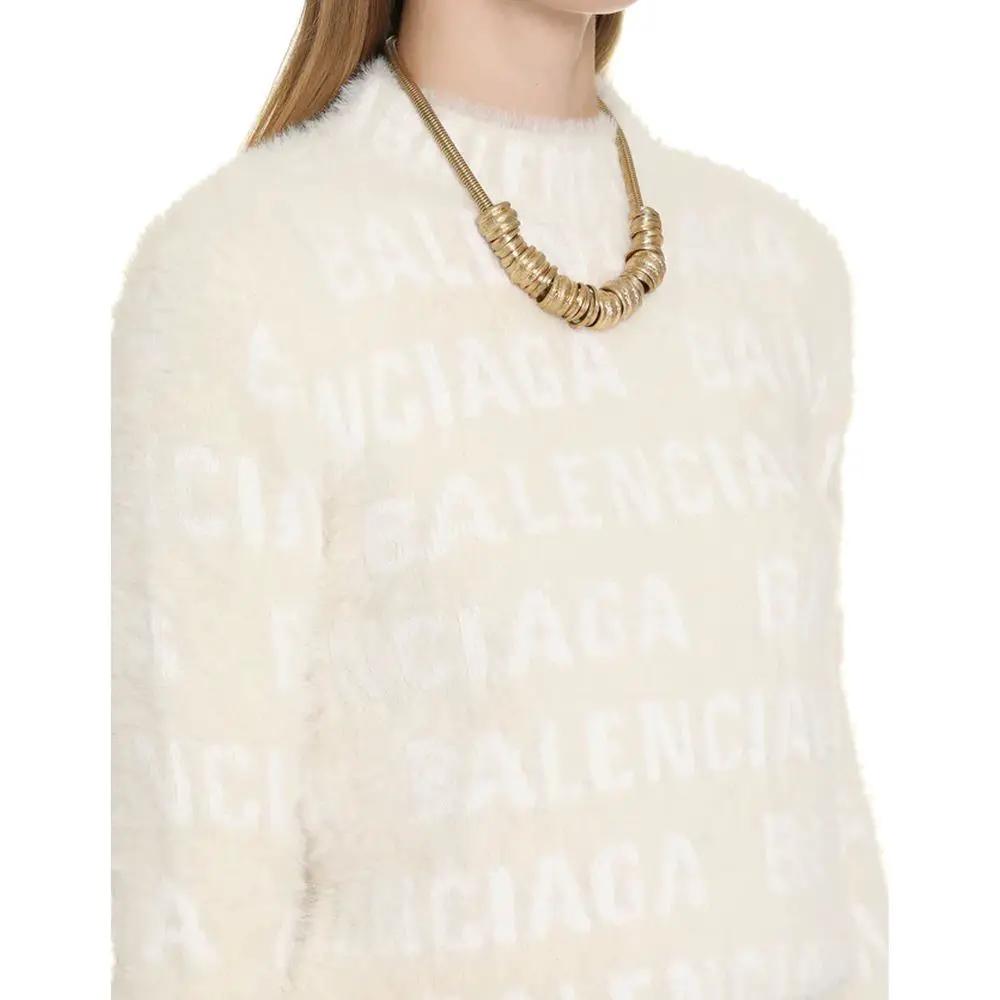 Women’s White Logo Knit Sweater – Balenciaga All-Over Logo Crew Neck