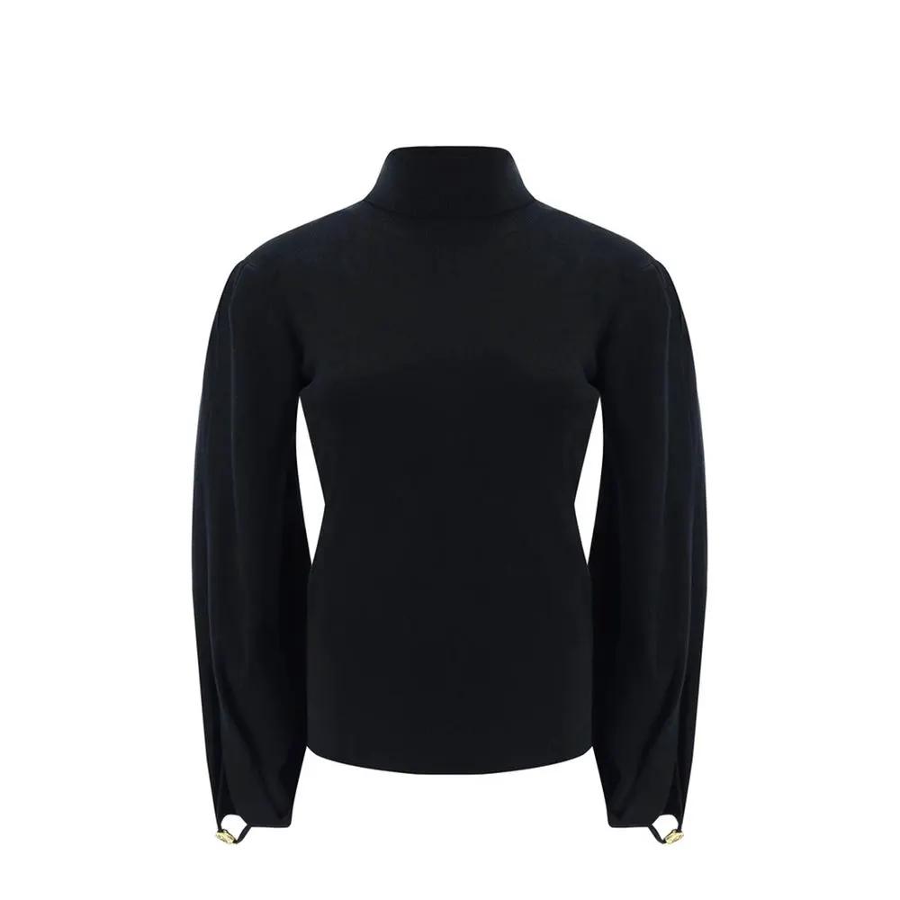 Pull noir laine femme – Chloé col montant découpe manches ballon