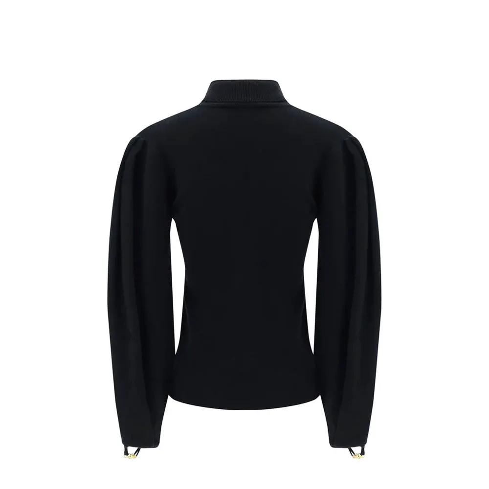 Women’s Black Wool Blend Sweater – Chloé Cut-Out High Neck Knit with Balloon Sleeves