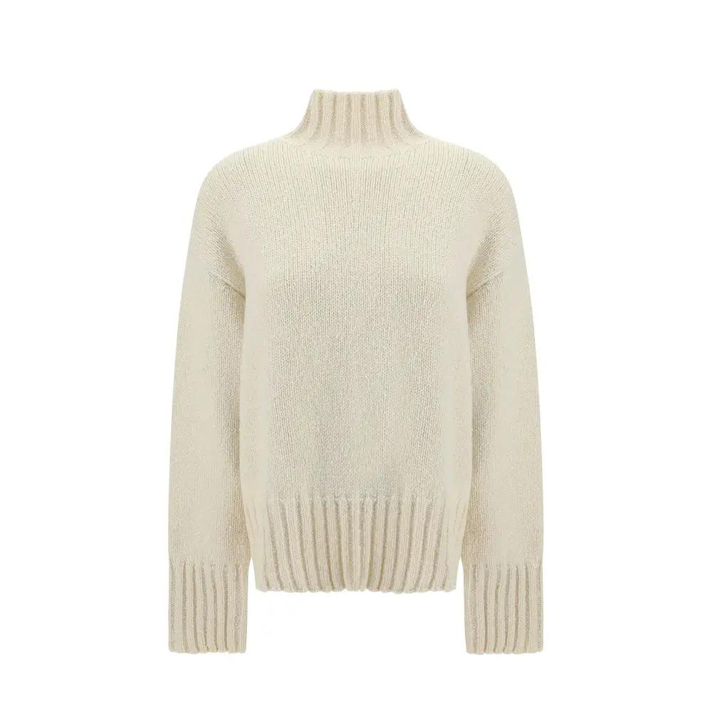 Pull blanc laine soie femme – Jil Sander col montant minimaliste
