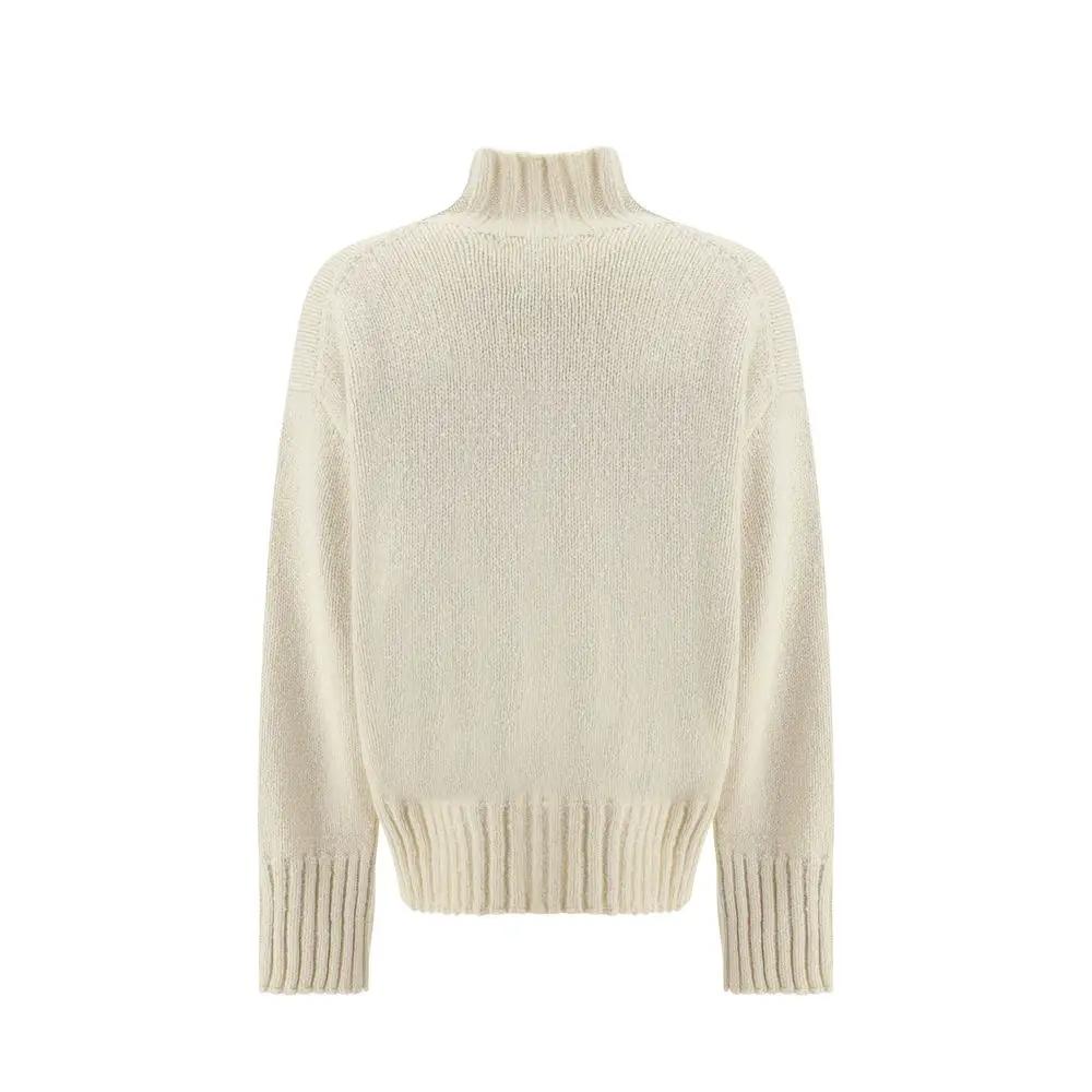 Pull blanc laine soie femme – Jil Sander col montant minimaliste