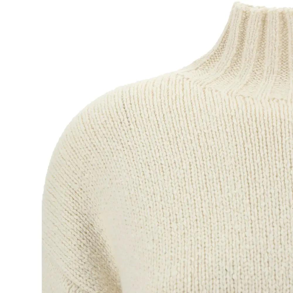 Women’s White Wool Silk High-Neck Sweater – Jil Sander Minimalist Knit Made in Italy