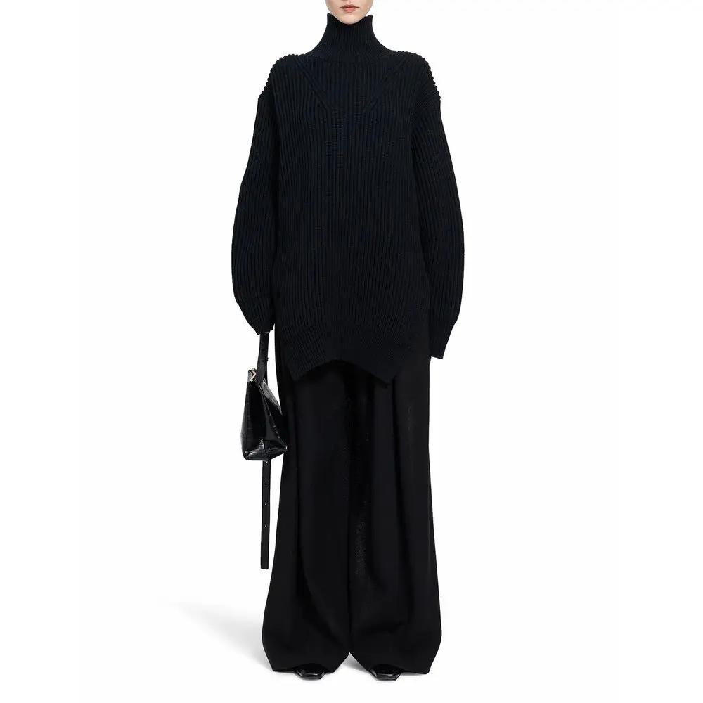 Women’s Black Wool Turtleneck – Jil Sander Minimalist Knit Sweater Made in Italy